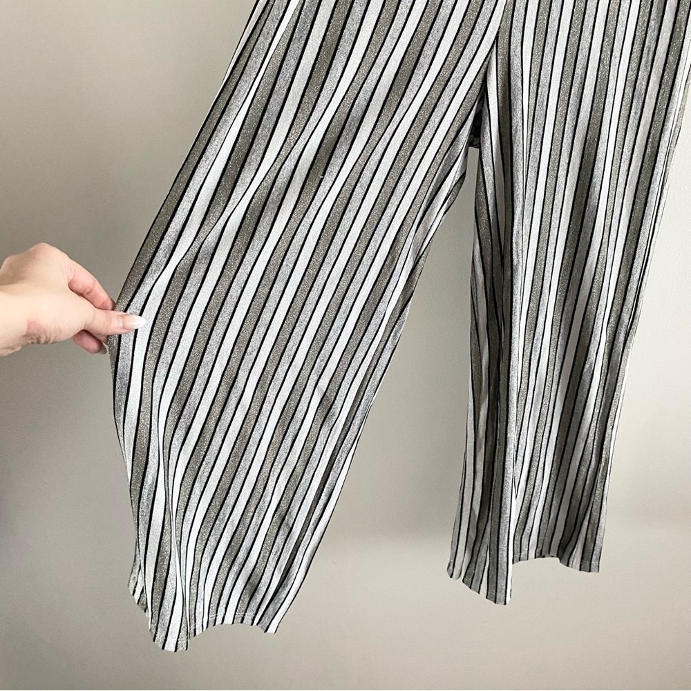 Striped Silver Glitter Casual Playsuit Jumpsuit Romper Stretch Wide Leg - Picture 8 of 16